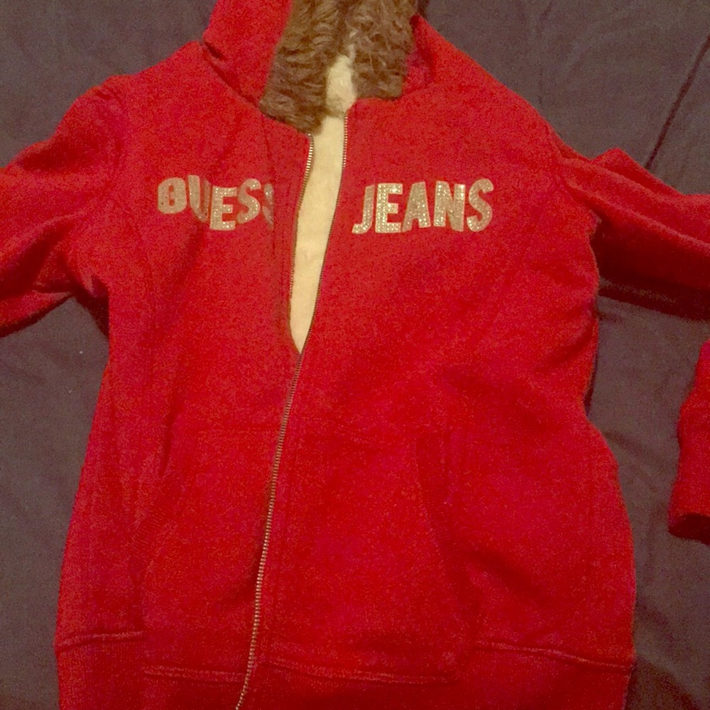Guess zip up red sweater